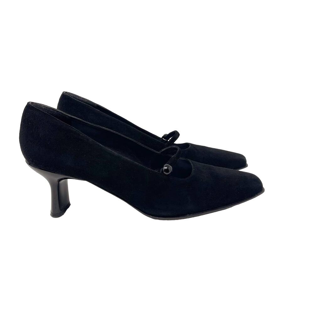 Stuart Weitzman Womens 9.5 Black Suede Mary Jane Pump Heels Square Toe Vintage